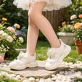 thumbnail image 6 of Xfvqtps Kids Girls Mesh Sneakers Closed Toe Cutout Breathable Hook and Loop Lace Bow Soft Sole Flats Summer Walking Shoes, 6 of 9