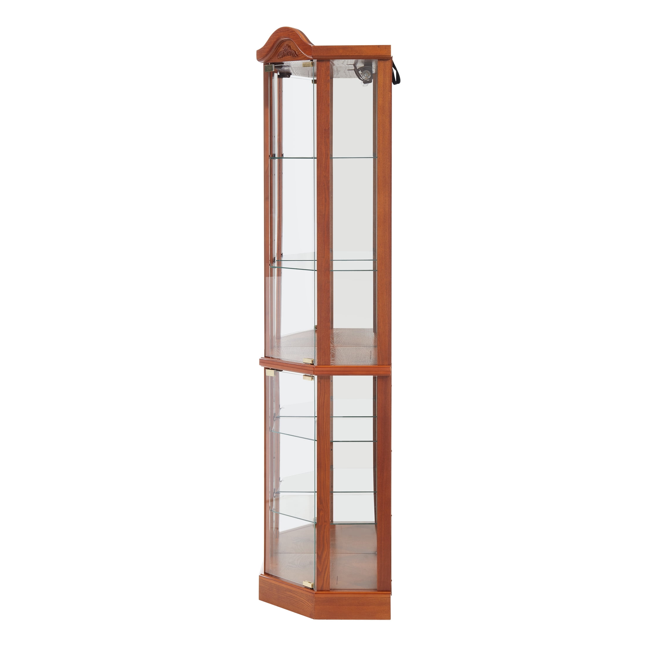 Aukfa Glass Storage Cabinet, Lighted Corner Curio Cabinet with Adjustable Shelves, Oak