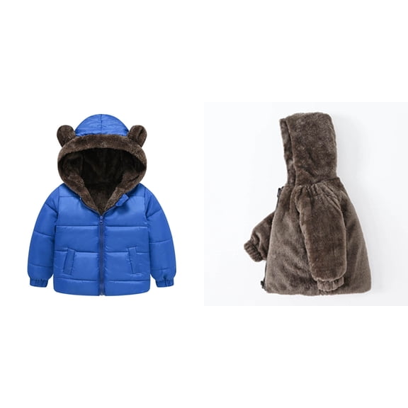 Baby Girls Winter Coat,Baby Girls Puffer Coat Cute Bear Ear Hooded Jackets with Pockets Thicken Windproof Zipper Warm Outwear for Baby Girls Warm Outerwear Baby Winter Clothes