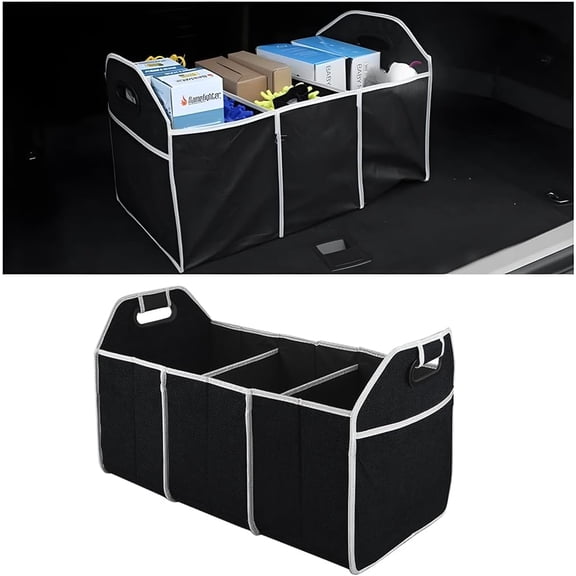 Pekkaxy Car Trunk Organizer, Foldable Storage Organizer with 3 Compartments, Large Capacity Storage Box for Auto, Portable Waterproof Bag for Cargo Trunk, Universal for SUV, Truck, Van