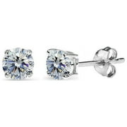 IPARIS Sterling Silver 4mm Clear Stud Earrings Made with Swarovski Crystals