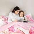 thumbnail image 4 of spefrowx Marble Ombre Bowknot Twin Bedding for Kids, Cherry Blossoms Pink Stripes Bedding Comforter Set, Pink Reversible, 7pcs, 4 of 6
