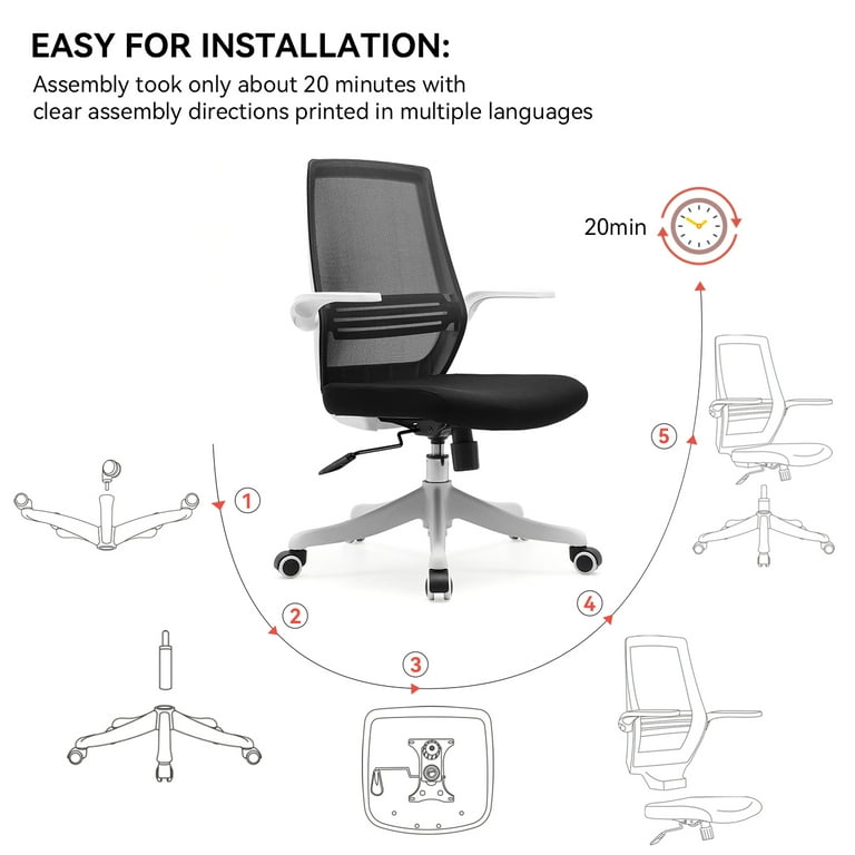 SIHOO Ergonomic Office Chair Mid Back Home Desk Chair with Lumbar Support Samll Mesh Computer Chair Black