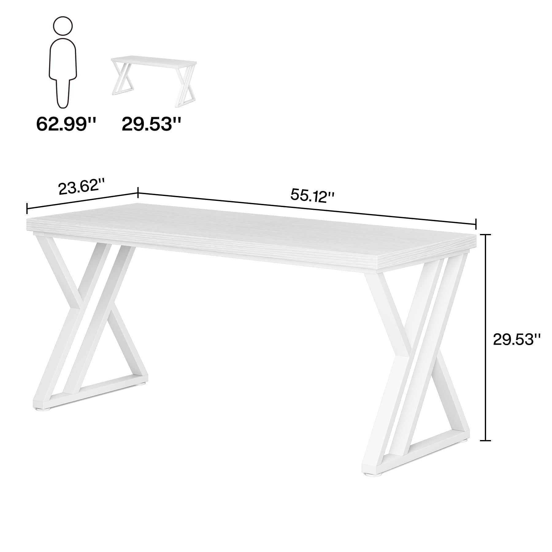 Tribesigns Writing Computer Desk, 55-Inch Modern Simple Study Desk with Z-Shaped Metal Leg, White