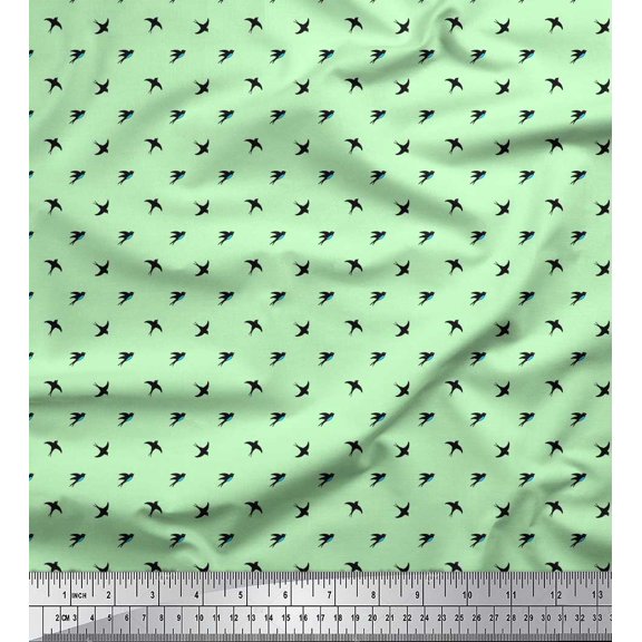 Soimoi Poly Georgette Fabric Swallow Bird Small Decor Fabric Printed Yard 52 Inch Wide