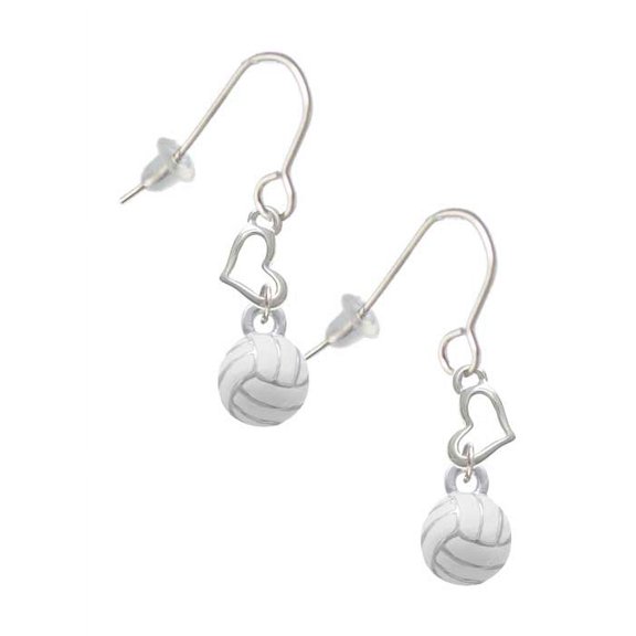 Silvertone 3-D White Volleyball Heart French Earrings