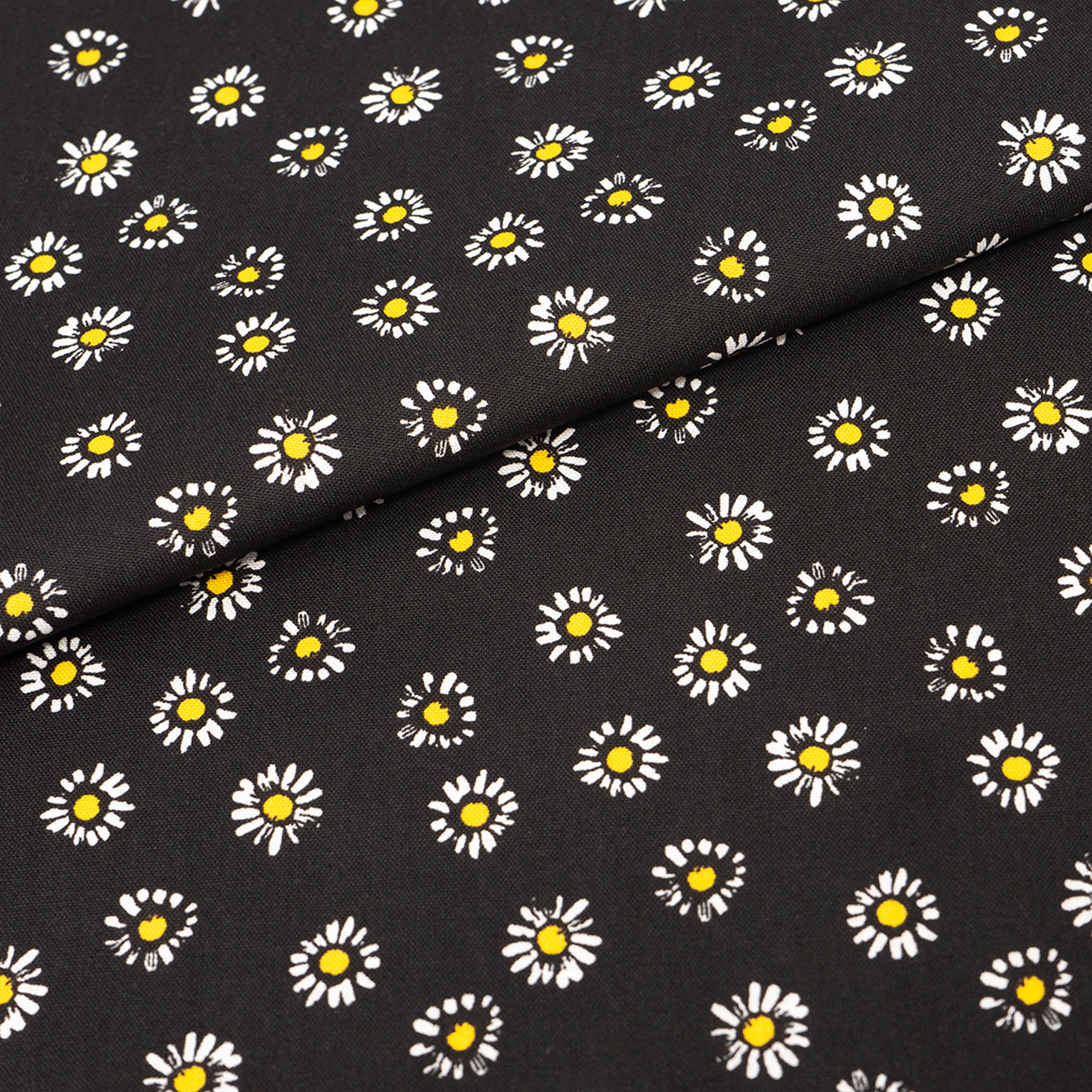 Singer Fabric, 100% Cotton, Sewing & Crafting, 44" Wide, Daisys On Black, Cut by Yard