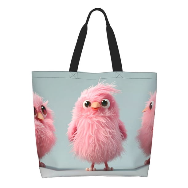 Fotbe Adorable Pink Fluffy Birds Bolsa Tote Estética de Lona con Estampado para Mujer - Bolsa Reutilizable de Hombro Casual para Vacaciones, Compras, Trabajo y Gimnasio