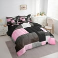 thumbnail image 3 of Feelyou Chic Geometric Abstract Bedding Comforter Set 7pcs, Pink Square Rectangle Queen Bedding Sets, Teen Kid Child Adult Reversible Queen Sheet Sets, Breathable Home Decor, 3 of 7