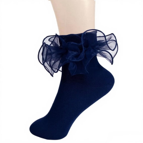 hengsof Childrens Lace Trim Cotton Socks for 1-10 Years Pastel Color Block Mid Calf Casual Socks Sweet Everyday Wear Fashion Children's Cotton Socks