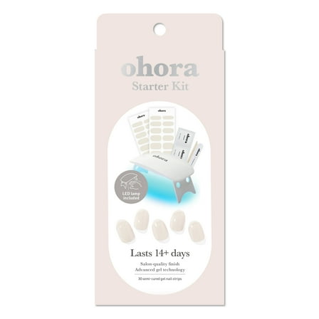 Ohora Semi-Cured Gel Nail Starter Kit with Mini LED Lamp, Cream Cotton, 30 Count