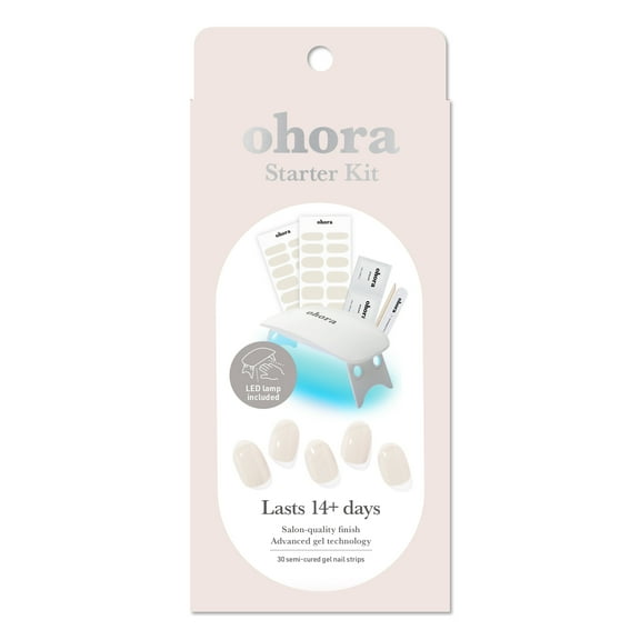 Ohora Semi-Cured Gel Nail Starter Kit with Mini LED Lamp, Cream Cotton, 30 Count
