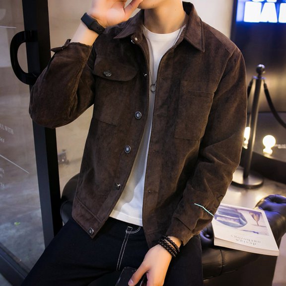 BAETEUY Autumn Winter Cargo Coat, Lapel, Long, Sleeve, Solid, Color, Suede, Jacket, Pockets, Buttons, Closure, Men, Casual, Outwear