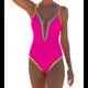 thumbnail image 2 of Traje de Baño de una Pieza para Mujer, con Control de Abdomen, Escote en V Profundo, Neón, Traje de Baño con Lazo en la Espalda, Verano 2025. Rosa Roja XXL, 2 of 8