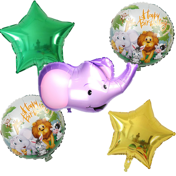 Jungle Animals Elephant Foil Balloon Birthday Party Decor Purple Green Gold Balloons