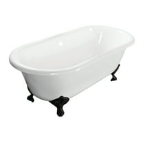 Aqua Eden VCTND603017NB0 60" Cast Iron Oval Double Ended Clawfoot Tub (No Faucet Drillings), White/Matte Black