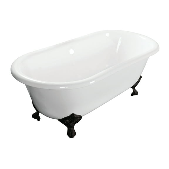 Aqua Eden VCTND603017NB0 60" Cast Iron Oval Double Ended Clawfoot Tub (No Faucet Drillings), White/Matte Black