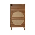 thumbnail image 6 of Hassch Rattan Shoe Cabinet, Entryway Shoe Cabinet with 2 Flip Drawers and Top Small Drawer, Boho Wooden Shoe Organizer Cabinet, for Entrance, Hallway, Walnut, 6 of 10