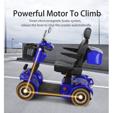 All Terrain Mobility Scooters for Seniors & Adults 300lbs Capacity - Electric Powered Wheelchair Device - 500W Heavy Duty Medical Mobility Scooter for Travel, Elderly-Full LED Lighting- Blue