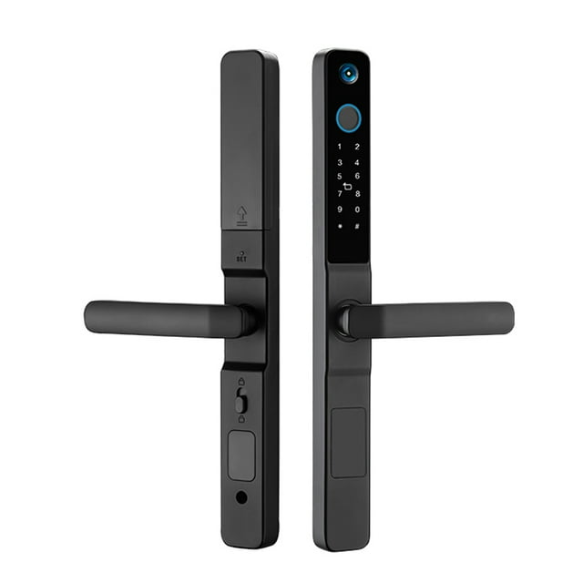 Bloqueo inteligente Wafu con cerradura de puerta sin llave de cámara mango acero inoxidable ultrafino Bloqueo biométrico de puerta Tuya App Operación remota WiFi cerradura inteligente para la puerta d