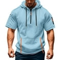 thumbnail image 2 of Kopltyrfg Short Sleeve Hoodies for Men with Hood Drawstrings Front Zipper Multiple Pockets Summer Hoodies for Men Light Blue 3XL, 2 of 5