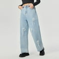 thumbnail image 6 of Kilaqueen High Waisted Straight Leg Jeans for Women Wide Leg Loose Microelastic Solid Color Denim Pants with Pockets, 6 of 8