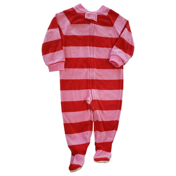 Joe Boxer Baby Toddler Girl Pink Red Stripe Fleece Pajamas Sleep PJ Bodysuit 12M