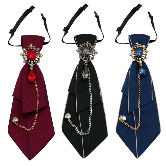 Vintage Crystal Bow Tie for Women, Adjustable Pre-Tied Neck Tie with Crystal - Navy Blue/Black/Burgundy