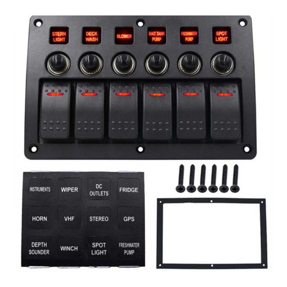 fashionhome Car Switch Panel 6 Gang Replacement Antiflaming IP66 Waterproof Automotive Boats Ship Switches Controller Accessories Green Lighting Red Lighting