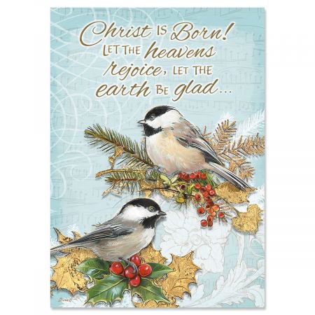 Holiday Birds Religious Christmas Greeting Cards- Set of 18 Holiday
