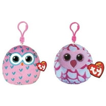 TY Mini Beanie Squishies - SET OF 2 OWLS (Pinky & Winks) (3 inch)