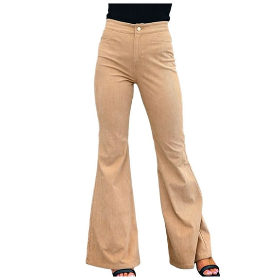 EDFBUYKRS Female Women Pants Casual Wide Leg Dress Pants for Women Petite Short Length Plus Size Womens Solid Color Mid Waist Slim Fit Bottoms Corduroy Casual Pants Trousers S