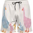 thumbnail image 4 of Sunyuer Men's Swim Trunks with Compression Liner 2-in-1 Drawstring Swimming Shorts Quick Dry Beach Board Shorts with Pockets, Colorful Goose Family, L, 4 of 8