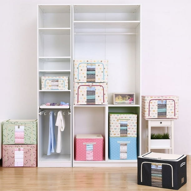 Caja de almacenamiento de tela Oxford, caja de tela plegable con marco de acero, caja de almacenamiento para el hogar, caja de almacenamiento de ropa de gran capacidad, caja de almacenamiento de