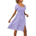 thumbnail image 2 of Qiylii Women Midi Dress, Elegant Short Sleeve Square Neck Plaid Summer Casual Daily Dress, 2 of 7