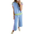 thumbnail image 2 of WILLBEST Tenues d'Été pour Femmes Ensemble 2 Pcs Décontracté Manches Courtes Hauts à Enfiler Pantalons Larges Ensemble de Survêtement, 2 of 8