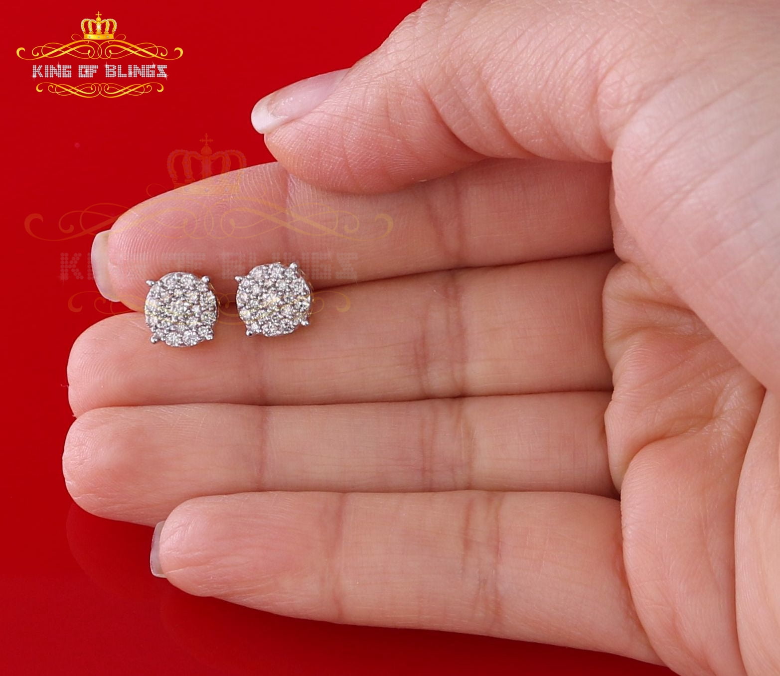King of Bling's 10K Real Yellow Gold Real Diamond 0.80CT Men's/Women's Stud Round Earring