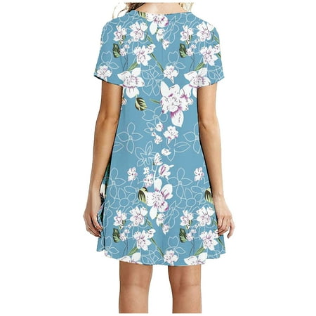 

Formal Dresses for Women Wedding Dress Fashion Women Casual Short Sleeve O-Neck Printed Womens Loose Fit Mini Dress Summer Dresses for Women 2022 Birthday Dresses for Women on Clearance Blue M