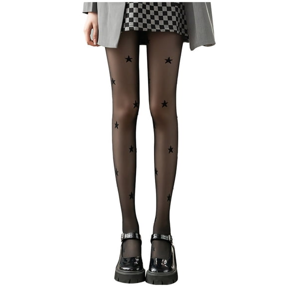 Xijirk Women Star Print Sheer Footed Pantyhose Thin Smooth High Stretch Hosiery Tights for Daily Streetwear Dating Casual Outfit Wear,Black,A