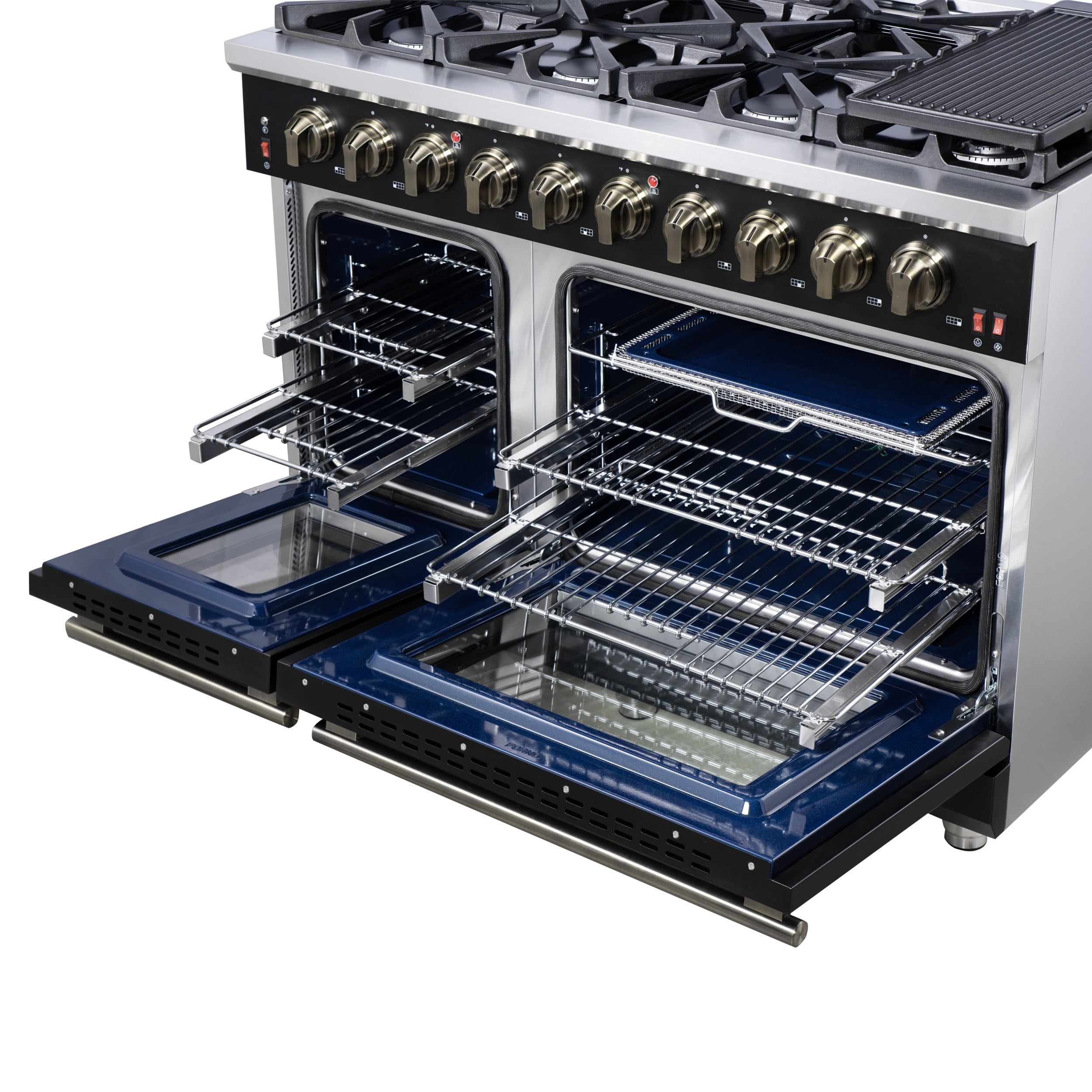 Forno Massimo 48-Inch Black Freestanding Gas Range, 8 Burners, True Convection Oven
