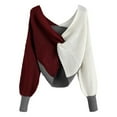 thumbnail image 1 of Suéter de mujer, elegante cuello en V, suéter de punto con bloques de color, tops cortos sexys para invierno, 1 of 5