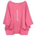 thumbnail image 2 of YuXingFu Cotton Tops for Women Crew Neck A-Line Split Hem 3/4 Sleeve for Casual Plus Size Blouses Dressy Hot Pink L, 2 of 7