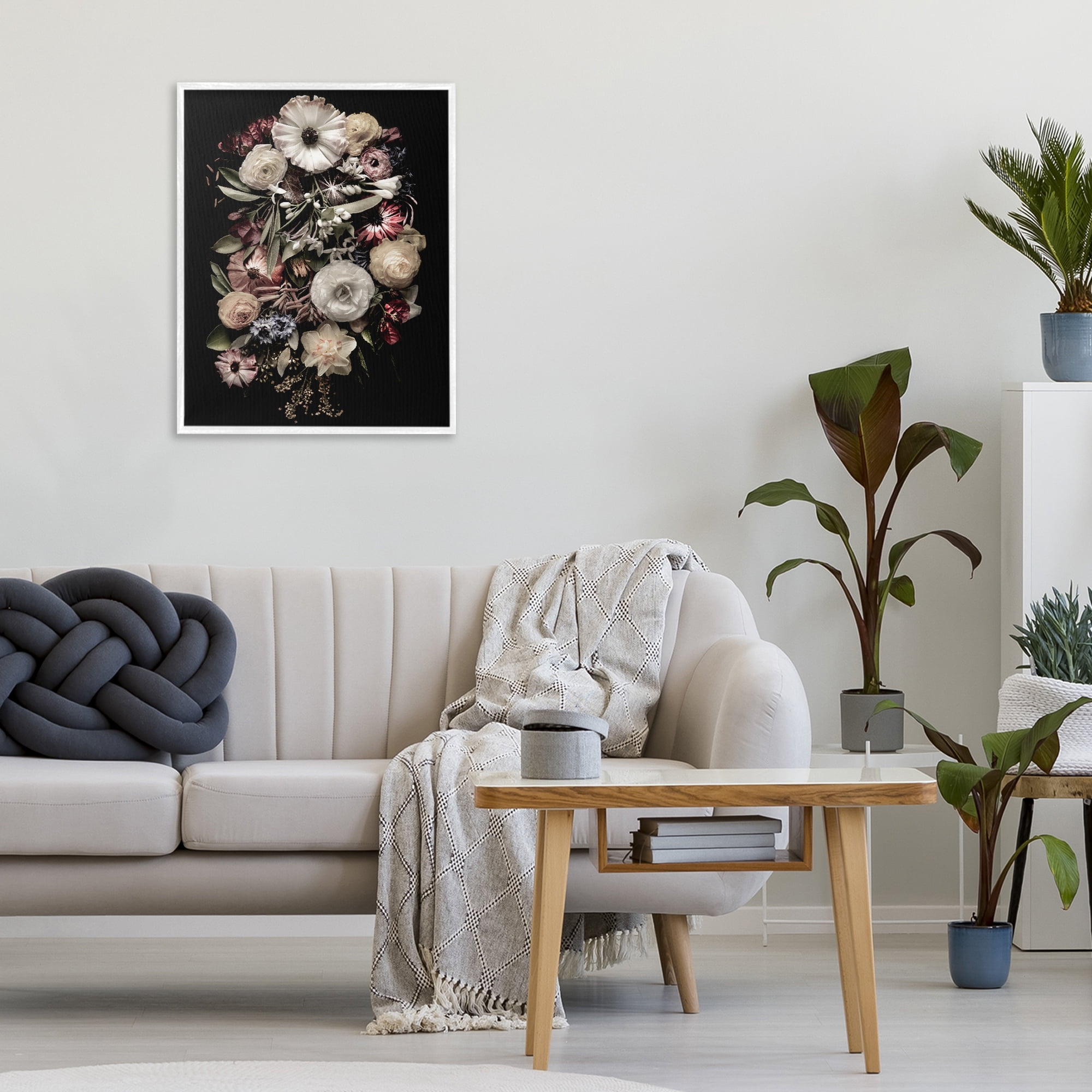 Stupell Industries Pale Yellow Roses Cluster White Framed Giclee Art, design by Carl Kravats
