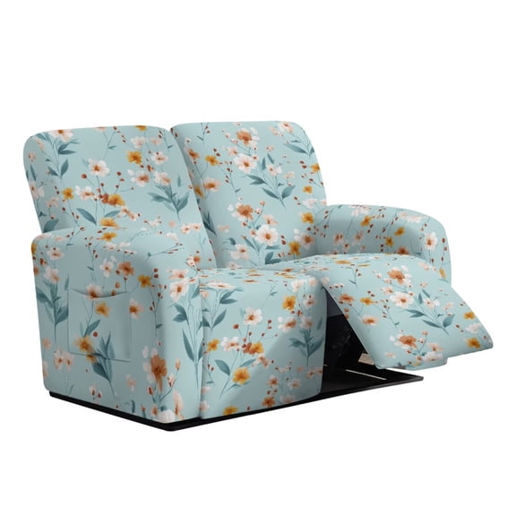 Jiueut Daisy Flower Pattern Recliner Loveseat Slipcover, Anti Dust Recliner Cover Stretchable Reclining Sofa Chair Covers for Home and Office