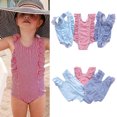 thumbnail image 4 of Kids Baby Girl Ruffled Vertical Striped One Piece Swimwear Monokini Bathing Suit, 4 of 12