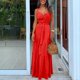 thumbnail image 1 of Vestido largo sin mangas con escote en V profundo y suelto para mujer, rojo, L Feliz Sencillez, 1 of 2