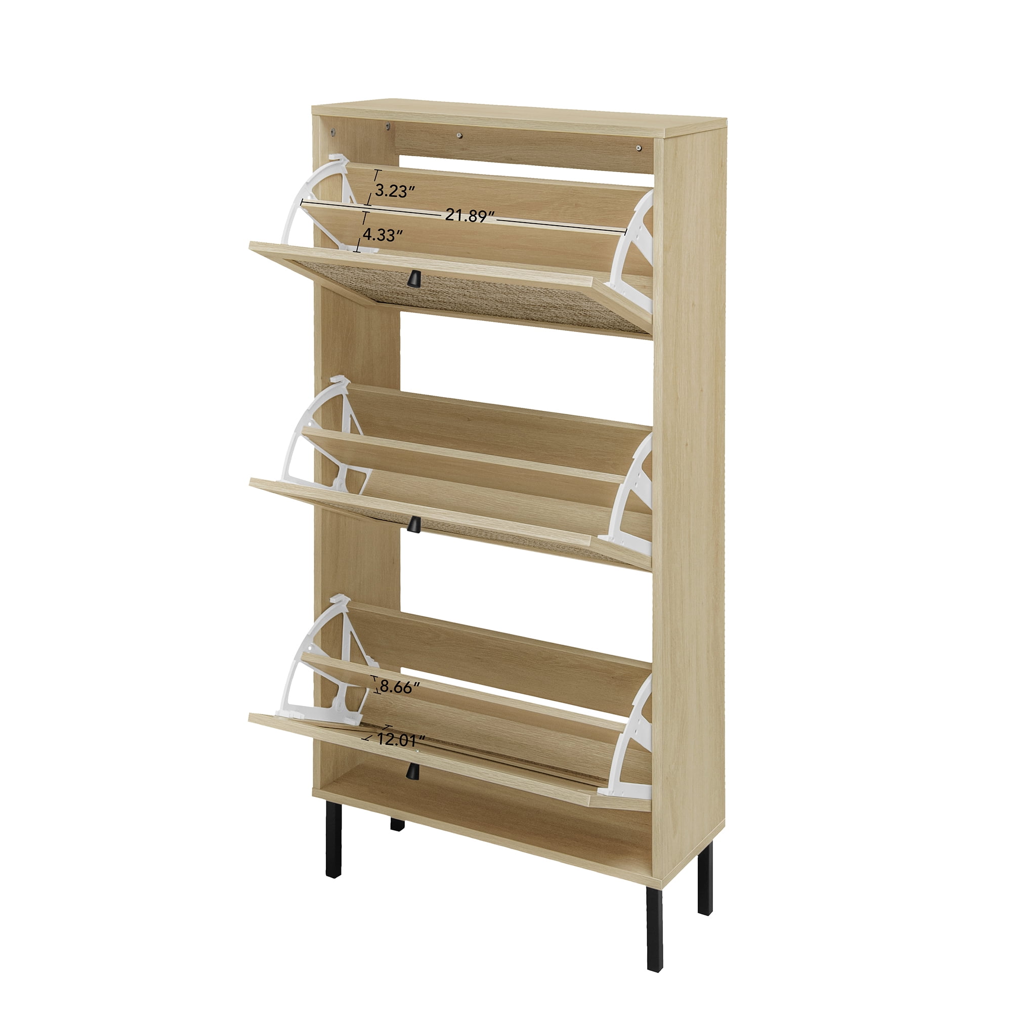 Leumius Shoe Storage Cabinet for Entryway,Modern Shoe Cabinet Storage with 3 Flip Drawers,Slim Freestanding Wood Shoe Rack for Entryway,Bedroom,Living Room,Natural02