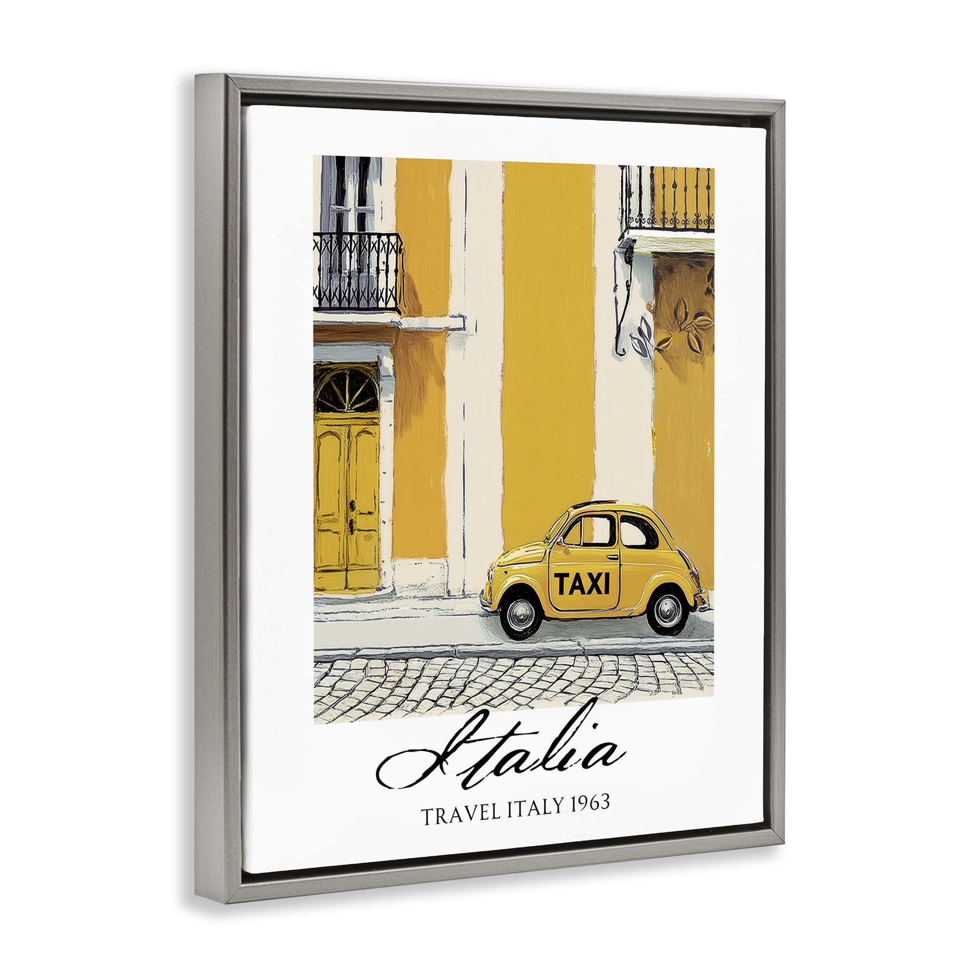 Stupell Industries Travel Italia Taxi Gray Framed Floater Canvas Wall Art, design by Annabelle Hall