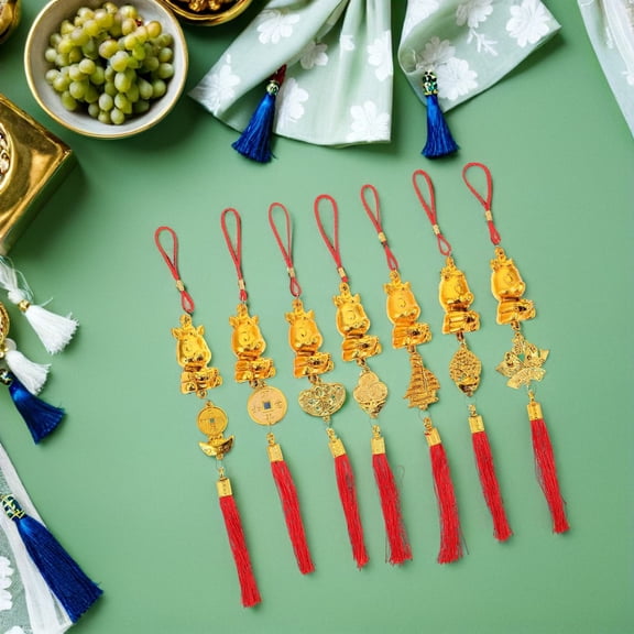 AURARMLET 7Pcs Year of Horse Copper Coin Pendants Multi Color Lucky Charms for Chinese New Year Celebration