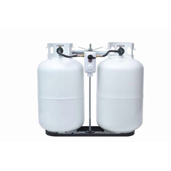 Flame King Propane Tank Rack KT40MNT With Hold Down Clamp; Holds Two 40 Pound Gas Bottle; Bolts To Trailer Tongue; Powder Coated; Steel; With Tank Base/Rod/Tee Bracket/Wing Nut